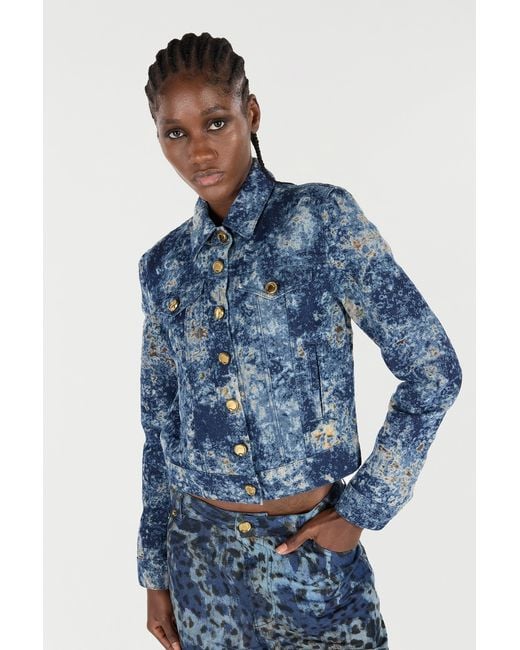 Roberto Cavalli Blue Denim Jacket With Discoloration