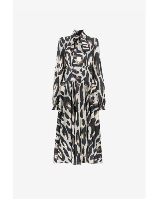 Roberto Cavalli White Animal-Print Linen Midi Dress