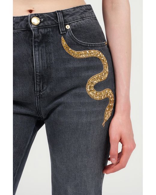 Roberto Cavalli Blue Flared Jeans With Snake Embroidery