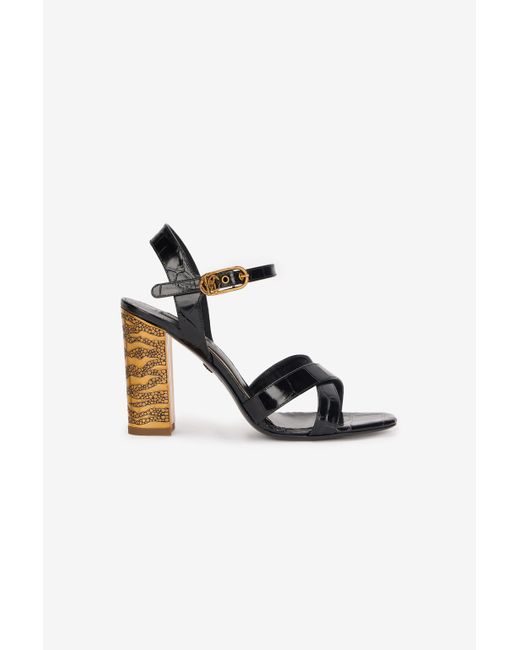 Roberto Cavalli Black Sandals With Straps And Thick Heel