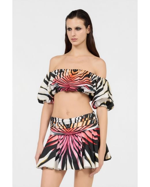 Roberto Cavalli Red Ray Of Paradise Print Crop Top