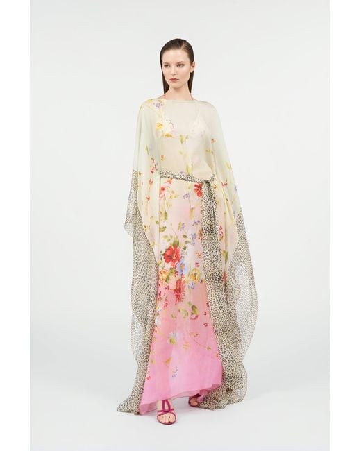Roberto Cavalli White Miami Flowers Silk Kaftan