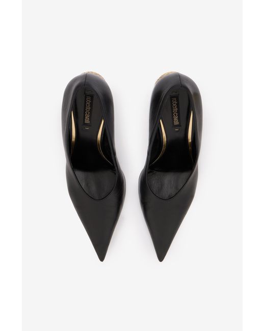 Roberto Cavalli Black Serpentine Leather Pump