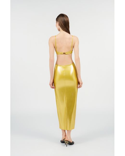 Roberto Cavalli Metallic Long Golden Satin Dress