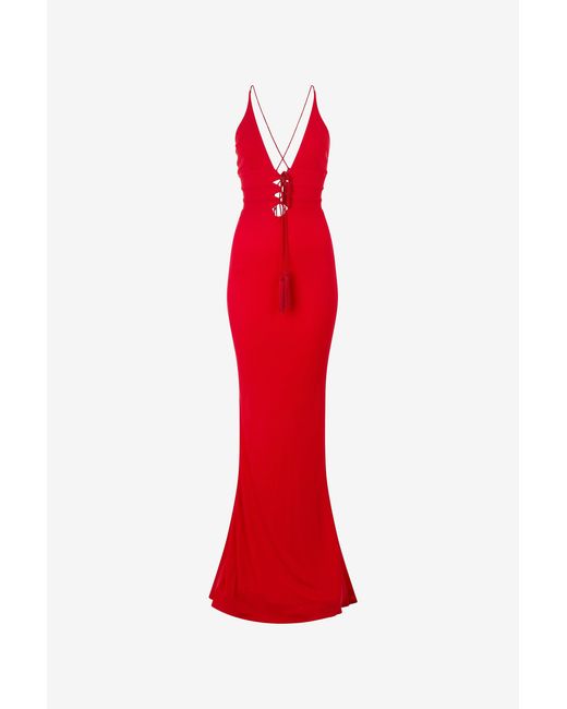 Roberto Cavalli Red Long Dress With Criss-Cross Detail