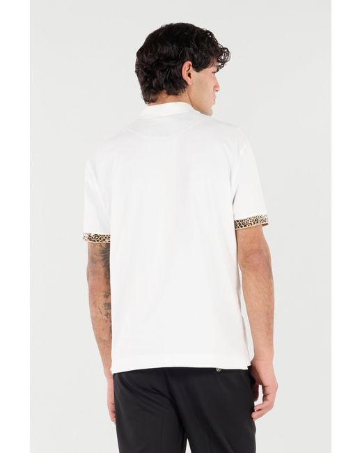 Roberto Cavalli White Polo With Jaguar Skin Details for men