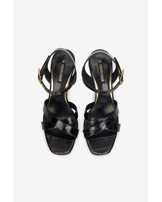 Roberto Cavalli Black Sandals With Straps And Thick Heel