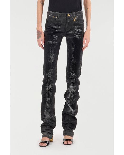 Roberto Cavalli Black Distressed-Effect Python Skin Jeans