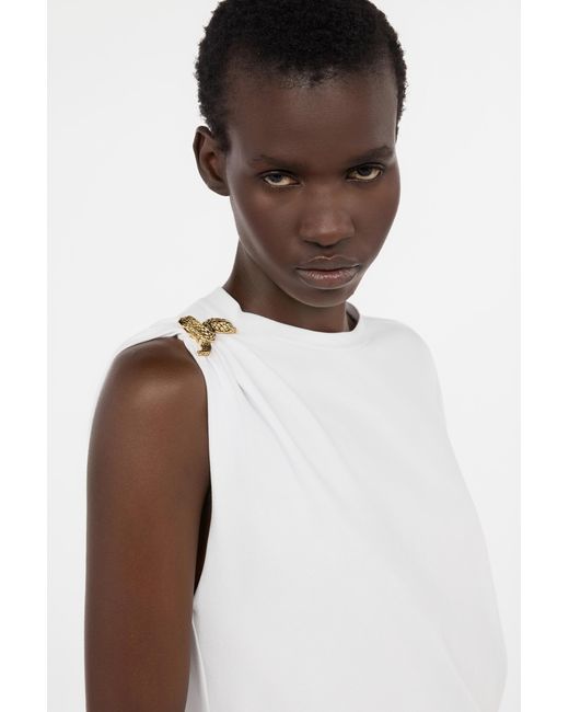 Roberto Cavalli White Asymmetric T-Shirt With Snake Motif
