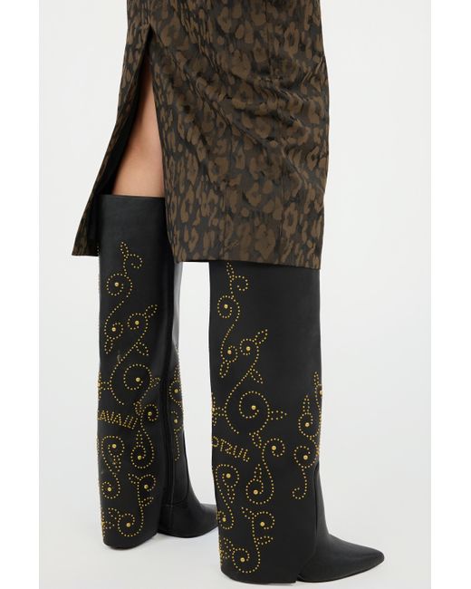 Roberto Cavalli Green Leopard Print Midi Skirt