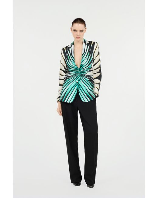 Roberto Cavalli Green Ray Of Sea Print Silk Jacket
