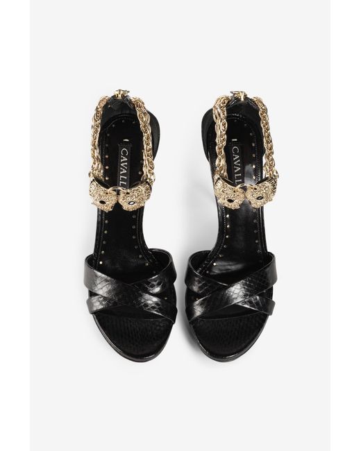 Roberto Cavalli Black Crystal-Embellished Panther Head Sandals