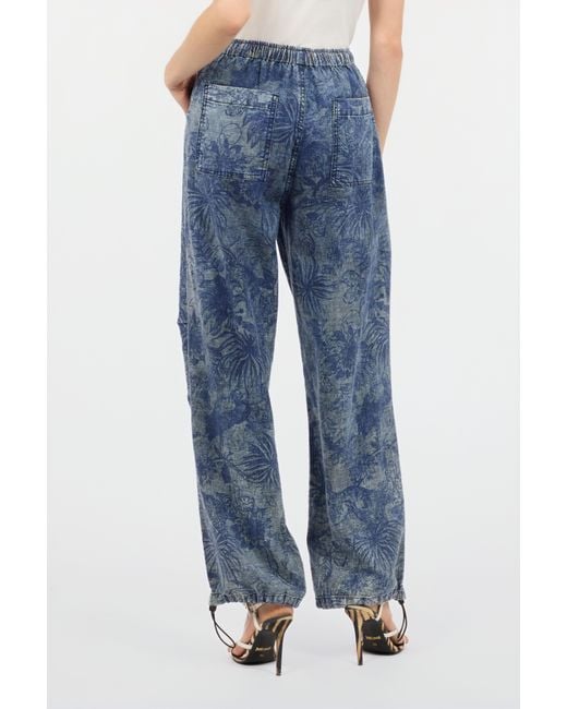 Roberto Cavalli Blue Floral-Print Sports Pants