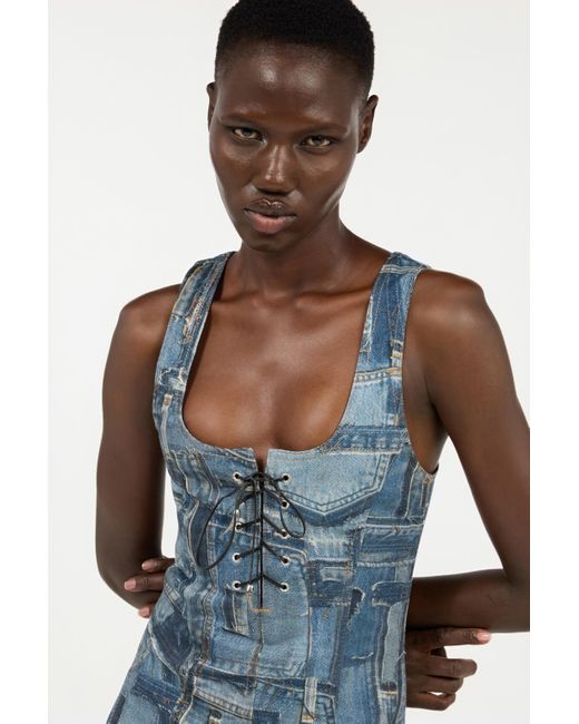 Robe Courte Collection Capsule Patchwork Roberto Cavalli en coloris Blue