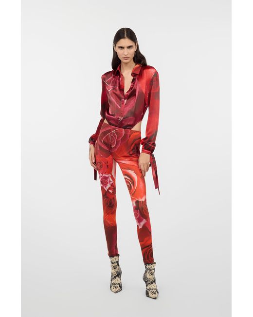 Roberto Cavalli Red Abstract-Print Bodysuit
