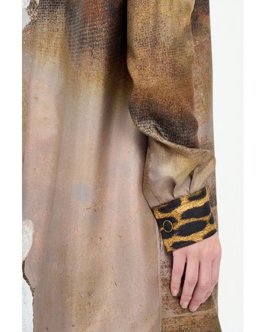 Roberto Cavalli Natural Silk Shirt Dress With Marble Print
