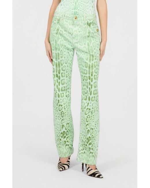 Roberto Cavalli Green Cotton Denim With Jaguar Mint Print