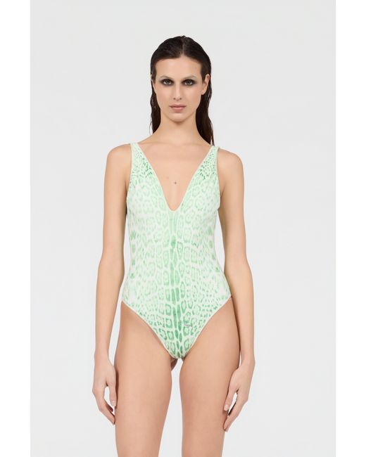 Roberto Cavalli Green Jaguar Mint One-Piece Swimsuit