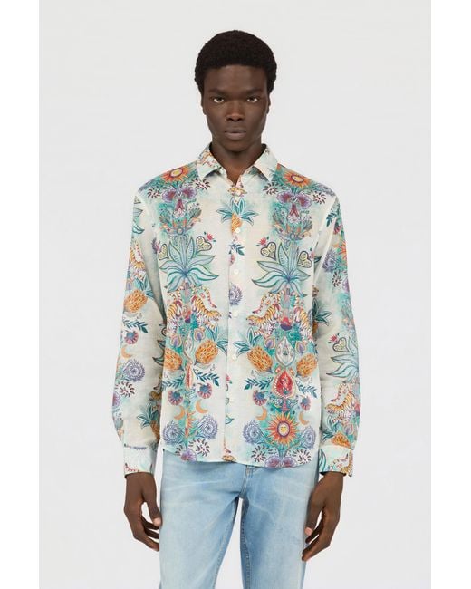 Roberto Cavalli Blue Tropical Garden Print Shirt for men