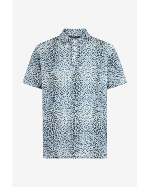 Roberto Cavalli Blue Baby Jaguar Print Polo for men