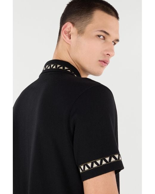 Roberto Cavalli Black Knitted Polo Shirt With Jacquard Pattern for men