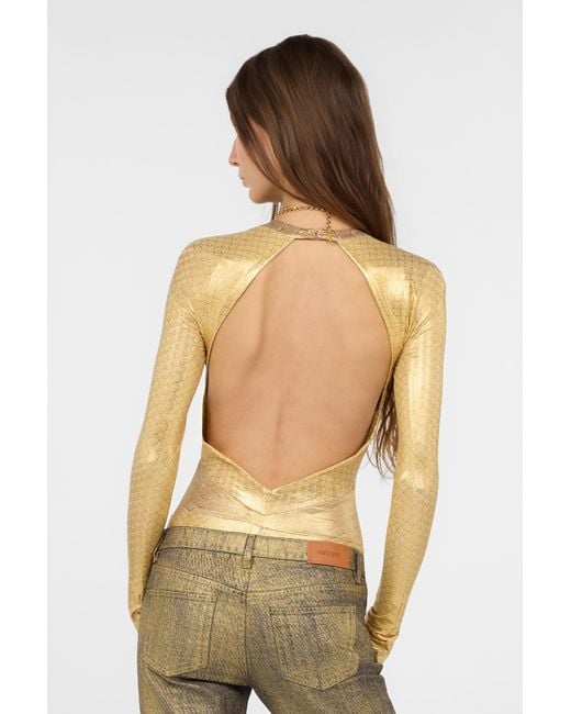 Roberto Cavalli Natural Scale Print Open Back Bodysuit