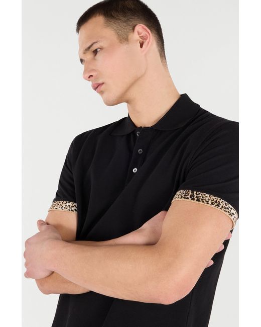 Roberto Cavalli Black Polo With Jaguar Skin Details for men