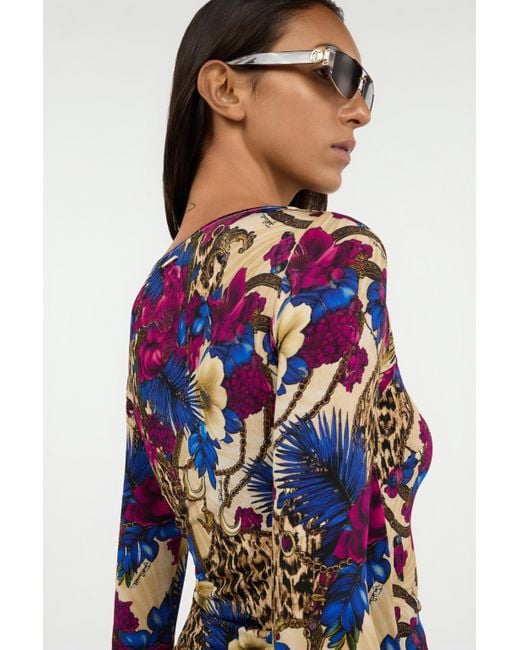 T-Shirt Imprimé Flower Leopard Roberto Cavalli en coloris Blue