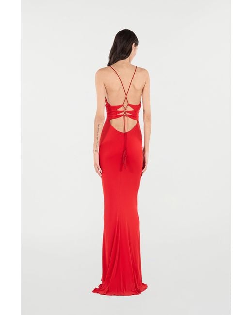 Roberto Cavalli Red Long Dress With Criss-Cross Detail