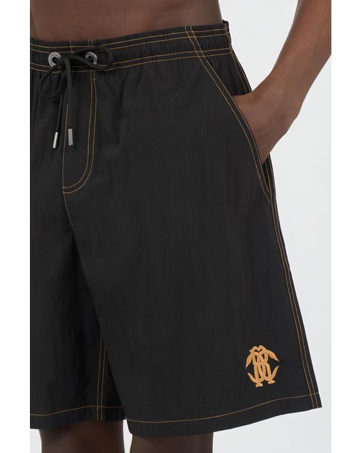 Roberto Cavalli Black Swimsuit Boxer Shorts With Contrast Stitching for men