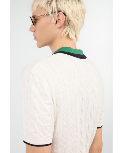 Roberto Cavalli White Cable Knit Polo Shirt for men