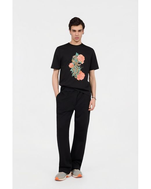 Roberto Cavalli Black T-Shirt With Snake Floral Print for men