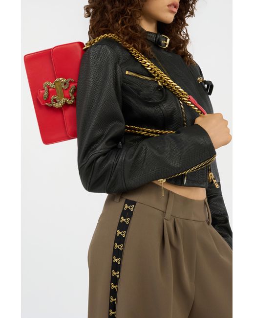 Roberto Cavalli Red Rote Schultertasche Mit Schlangenschnalle