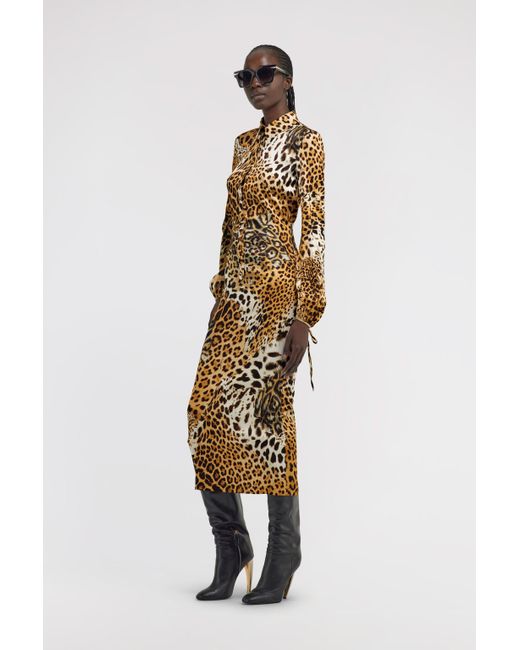 Roberto Cavalli White Leopard Printed Midi Dress