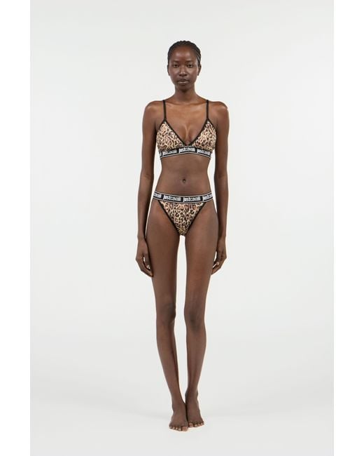 Roberto Cavalli Black Jaguar Skin Print Triangle Bra