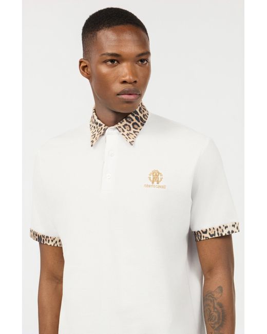 Roberto Cavalli White Jaguar Skin Detail Polo for men