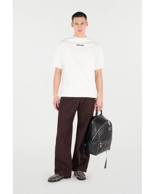 Roberto Cavalli White T-Shirt With Embroidered Logo for men