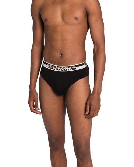 Pack De Dos Calzoncillos Negros De Algodón Con Cinturilla Logotipo Roberto Cavalli de hombre de color Black
