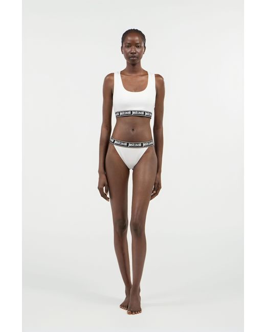 Roberto Cavalli White Cotton Bralette With Logo Band