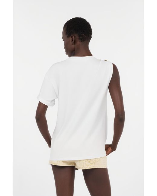 Roberto Cavalli White Asymmetric T-Shirt With Snake Motif