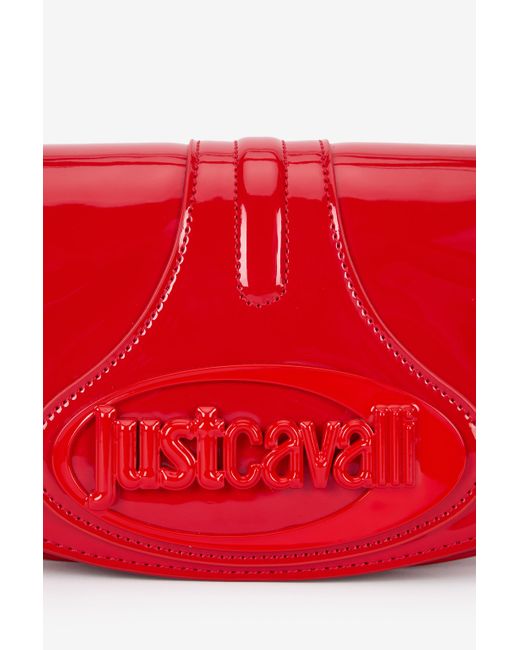 Borsa A Spalla Rossa Lucida Con Logo di Roberto Cavalli in Red