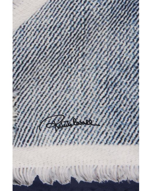 Roberto Cavalli Blue Silk Scarf With Denim Patchwork Print
