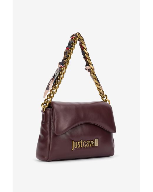 Roberto Cavalli Purple Just Cavalli Burgundy Shoulder Bag With Chain And Scarf