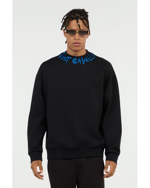 Felpa Nera Con Ricamo Logo Graffiti di Roberto Cavalli in Blue da Uomo