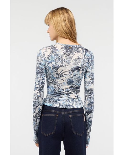 Roberto Cavalli Blue Top With Jungle Print