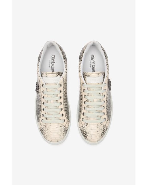 Roberto Cavalli White Sneakers With Cobra Print for men
