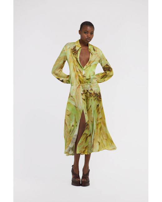 Roberto Cavalli Metallic Long Dress Plumage Print