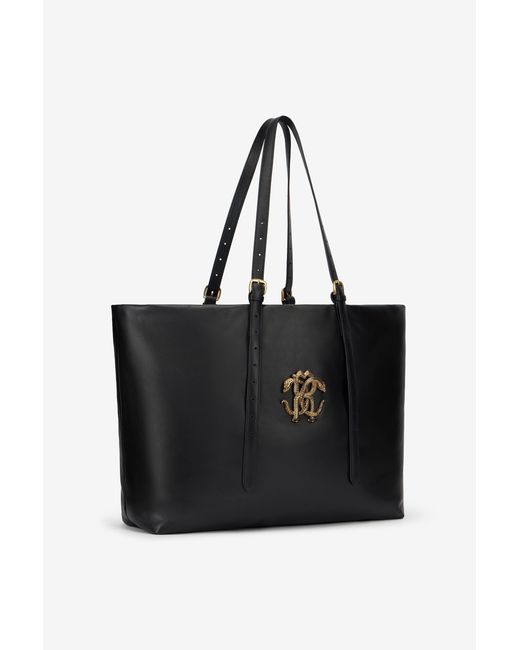 Roberto Cavalli Black Leather Bag With Logo