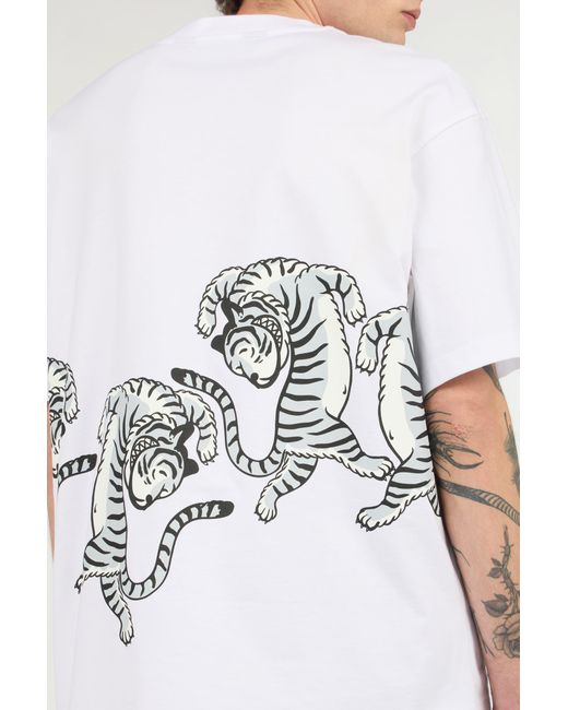 Roberto Cavalli White T-Shirt With Printed Tigers for men