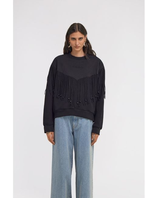 Roberto Cavalli Blue Fringed Sweatshirt